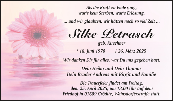 Traueranzeige von Silke Petrasch von Trauerkombi Quedlinburg