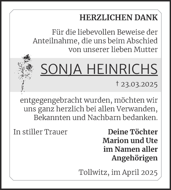 Traueranzeige von Sonja Heinrichs von Trauerkombi Merseburg