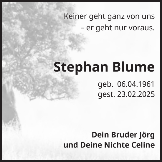 Traueranzeige von Stephan Blume von Volksstimme Magdeburg