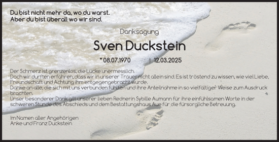Traueranzeige von Sven Duckstein von Volksstimme Magdeburg