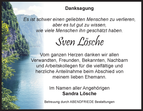 Traueranzeige von Sven Lösche von Volksstimme Magdeburg
