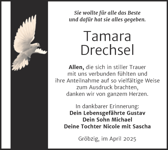 Traueranzeige von Tamara Drechsel von Trauerkombi Köthen