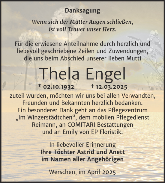 Traueranzeige von Thela Engel von Trauerkombi Weißenfels