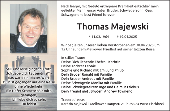 Traueranzeige von Thomas Majewski von Volksstimme Altmark Ost