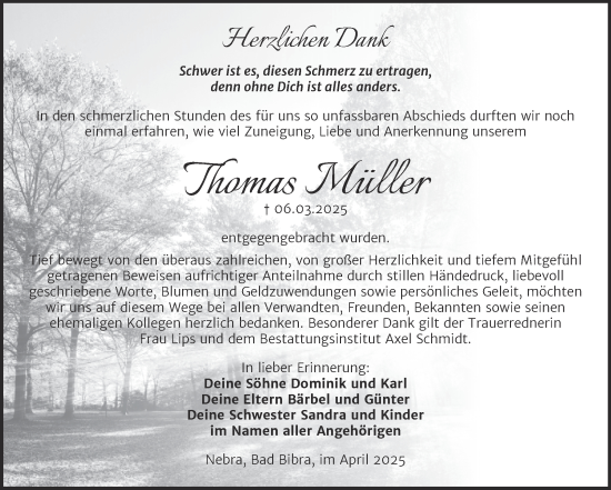 Traueranzeige von Thomas Müller von Super Sonntag Naumburg/Nebra