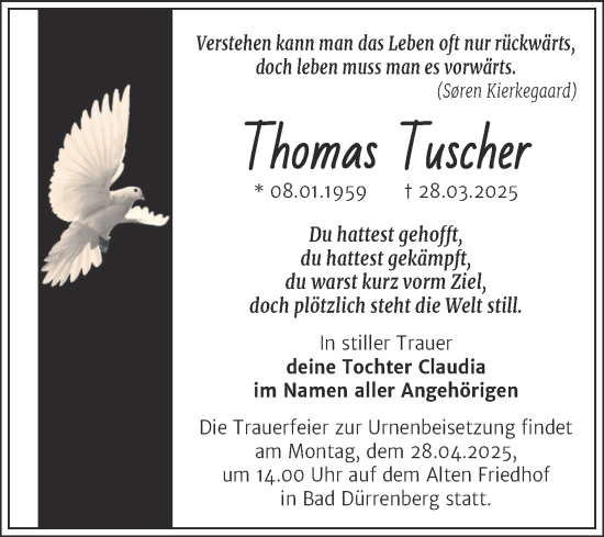 Traueranzeige von Thomas Tuscher von Trauerkombi Merseburg