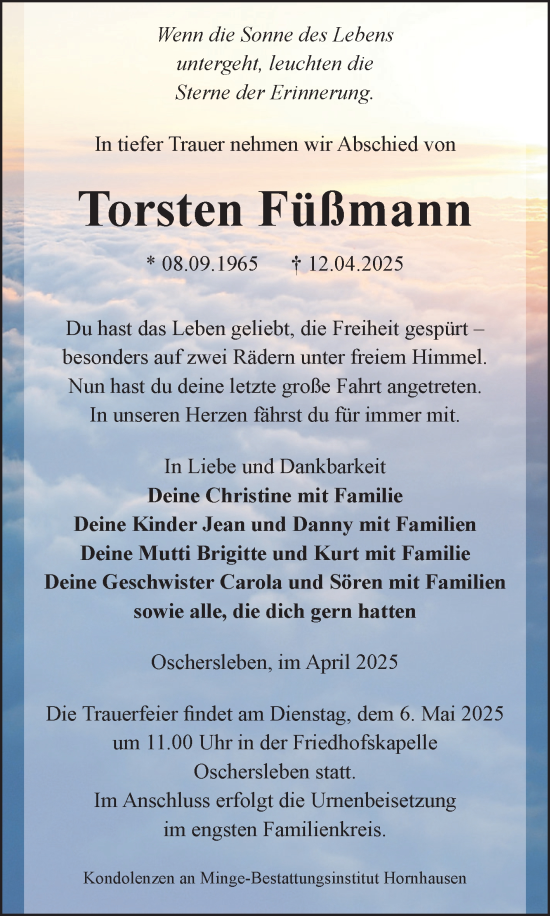 Traueranzeige von Torsten Füßmann von Volksstimme Oschersleben/Wanzleben