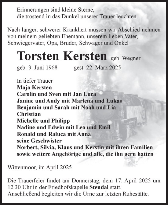 Traueranzeige von Torsten Kersten von Volksstimme Altmark Ost