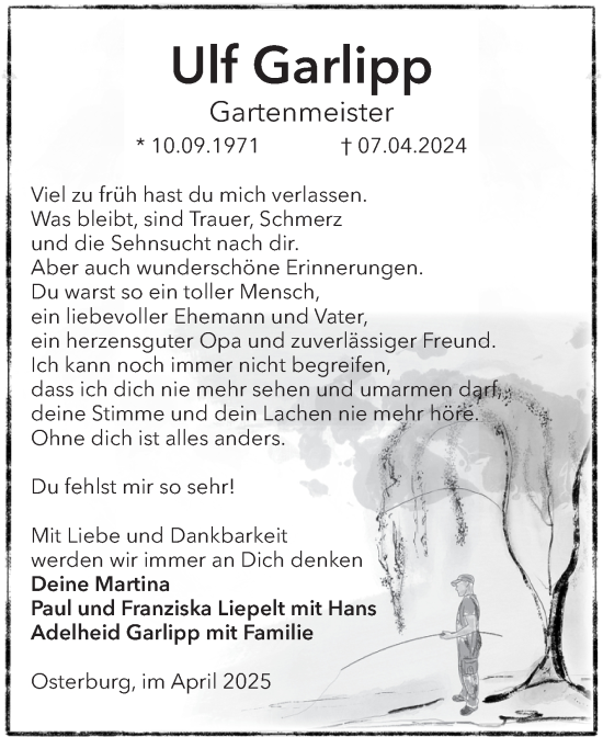 Traueranzeige von Ulf Garlipp von Volksstimme Altmark Ost