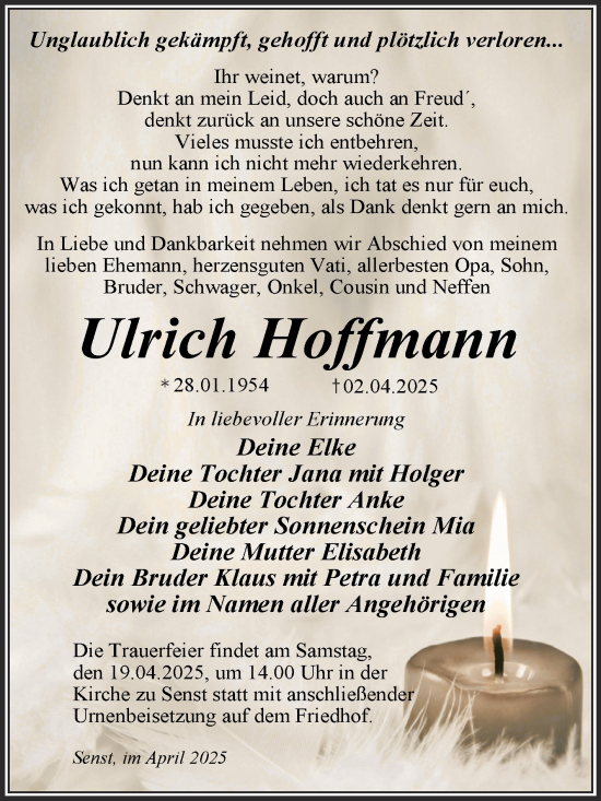 Traueranzeige von Ulrich Hoffmann von Trauerkombi Wittenberg