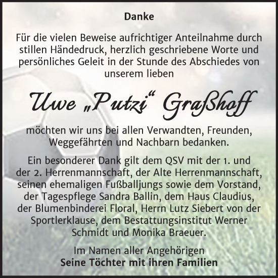 Traueranzeige von Uwe Graßhoff von Trauerkombi Quedlinburg