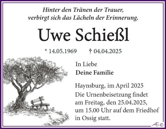 Traueranzeige von Uwe Schiefsl von Trauerkombi Zeitz