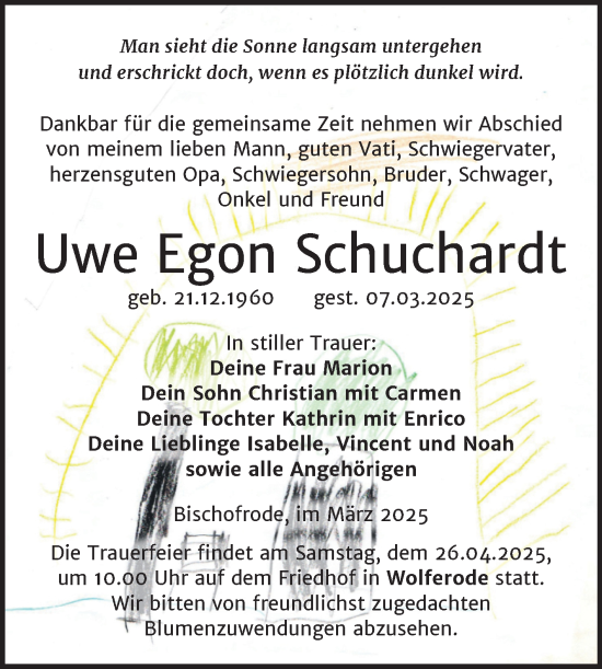 Traueranzeige von Uwe Egon Schuchardt von Trauerkombi Mansfelder Land