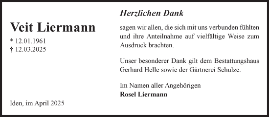 Traueranzeige von Veit Liermann von Volksstimme Altmark Ost