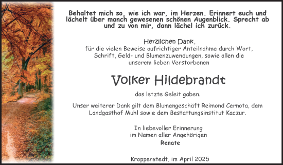 Traueranzeige von Volker Hildebrandt von Volksstimme Oschersleben/Wanzleben