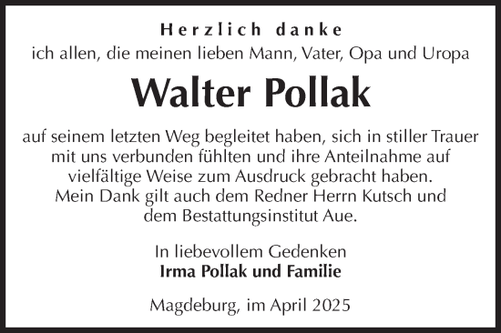 Traueranzeige von Walter Pollak von Volksstimme Magdeburg