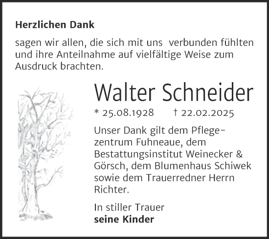 Traueranzeige von Walter Schneider von Trauerkombi Bernburg