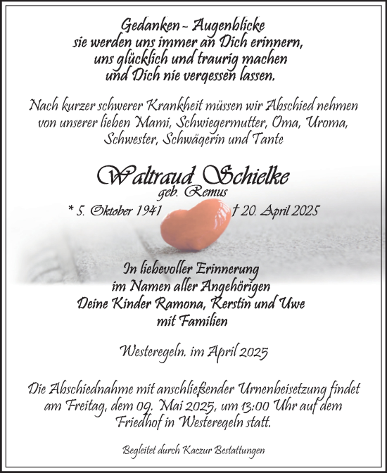 Traueranzeige von Waltraud Schielke von Volksstimme Staßfurt