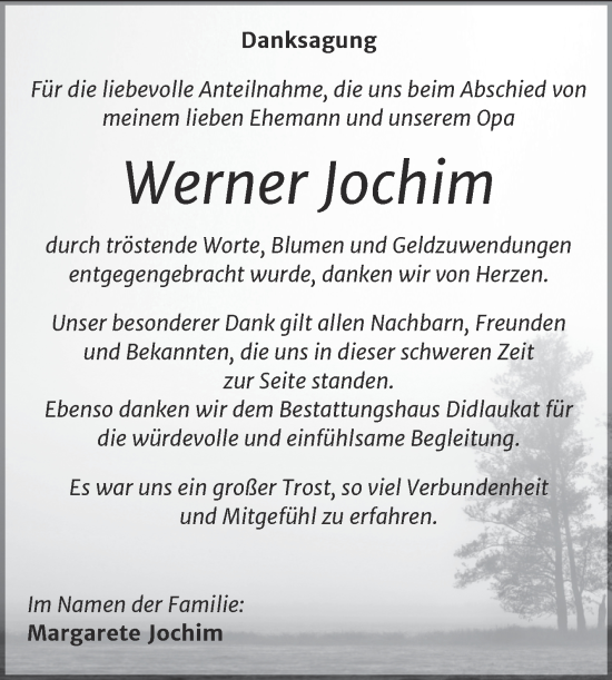 Traueranzeige von Werner Jochim von Trauerkombi Quedlinburg