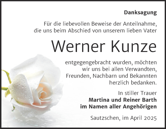 Traueranzeige von Werner Kunze von Trauerkombi Zeitz