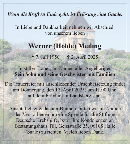 Traueranzeige von Werner Meiling von Mitteldeutsche Zeitung Halle/Saalkreis