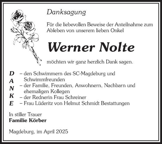 Traueranzeige von Werner Nolte von Volksstimme Magdeburg
