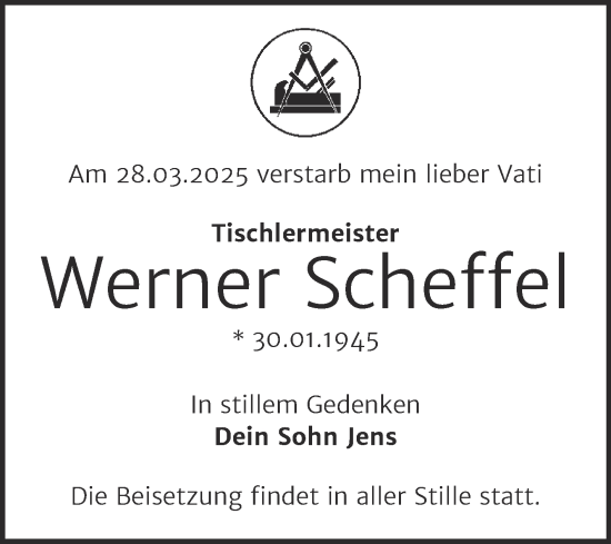 Traueranzeige von Werner Scheffel von Trauerkombi Dessau