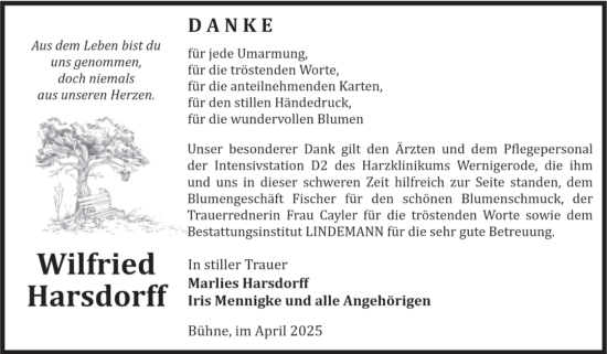 Traueranzeige von Wilfried Harsdorff von Volksstimme Halberstadt