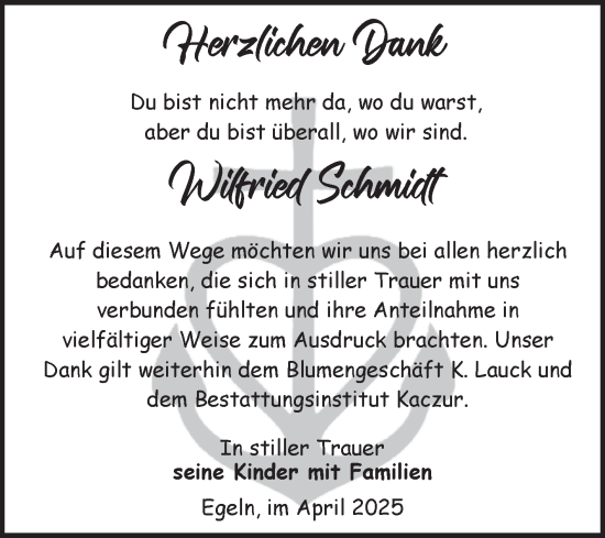 Traueranzeige von Wilfried Schmidt von Volksstimme Staßfurt