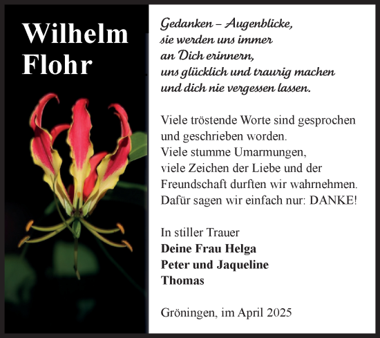 Traueranzeige von Wilhelm Flohr von Volksstimme Oschersleben/Wanzleben