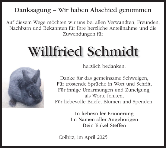 Traueranzeige von Willfried Schmidt von Volksstimme Haldensleben/Wolmirstedt