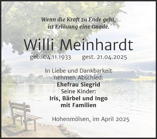 Traueranzeige von Willi Meinhardt von Trauerkombi Weißenfels