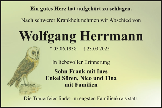 Traueranzeige von Wolfgang Herrmann von Trauerkombi Dessau
