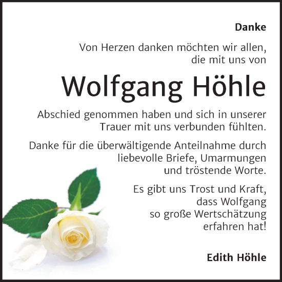 Traueranzeige von Wolfgang Höhle von Trauerkombi Bernburg