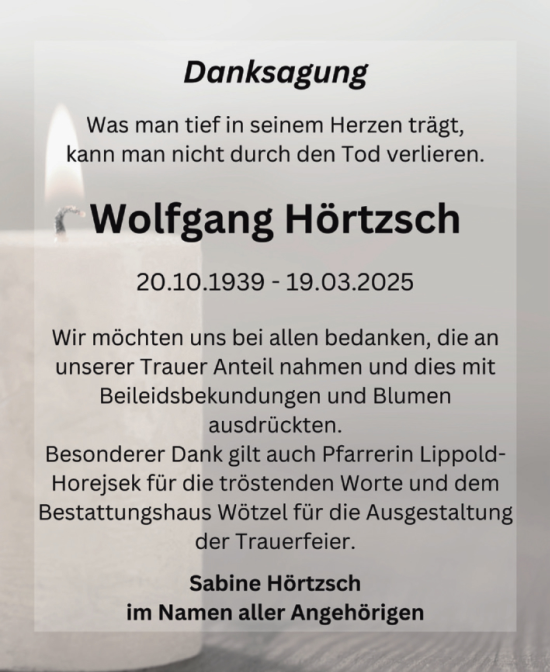 Traueranzeige von Wolfgang Hörtzsch von Trauerkombi Zeitz