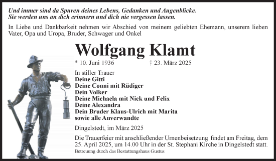 Traueranzeige von Wolfgang Klamt von Volksstimme Halberstadt