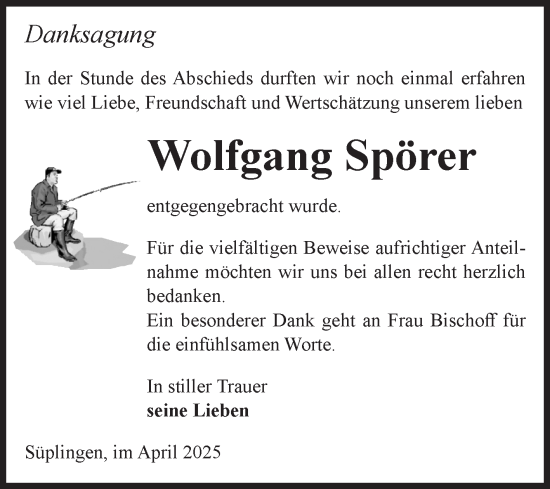 Traueranzeige von Wolfgang Spörer von Volksstimme Haldensleben/Wolmirstedt