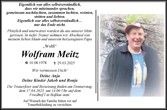 Traueranzeige von Wolfram Meitz von Trauerkombi Dessau