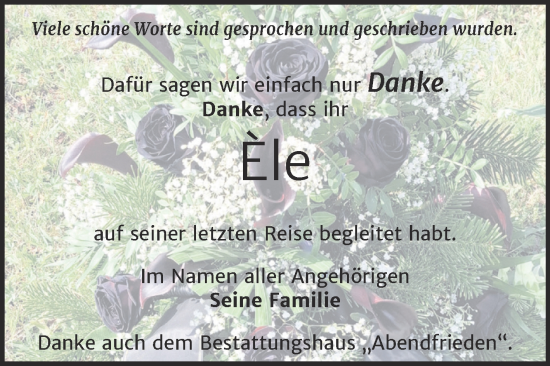 Traueranzeige von Èle  von Trauerkombi Merseburg