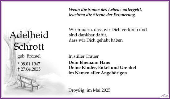 Traueranzeige von Adelheid Schrott von Trauerkombi Zeitz