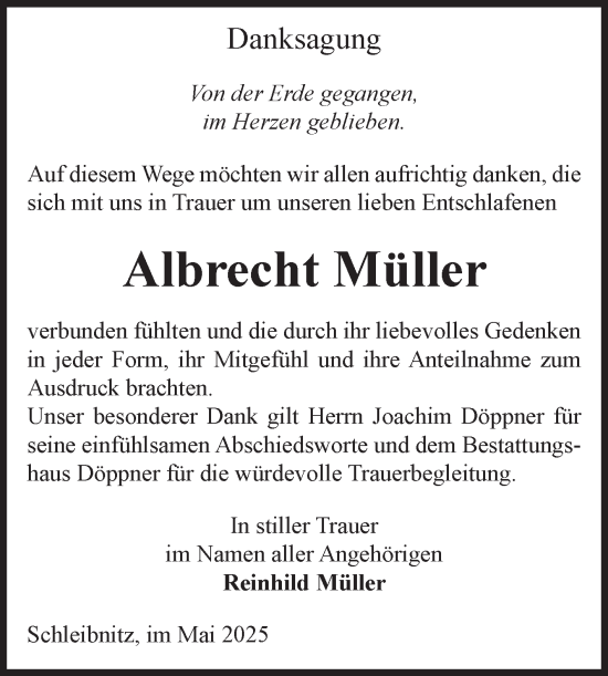 Traueranzeige von Albrecht Müller von Volksstimme Oschersleben/Wanzleben