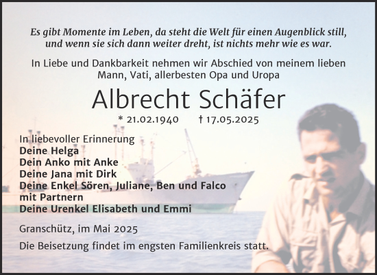 Traueranzeige von Albrecht Schäfer von Trauerkombi Weißenfels