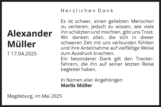 Traueranzeige von Alexander Müller von Volksstimme Oschersleben/Wanzleben