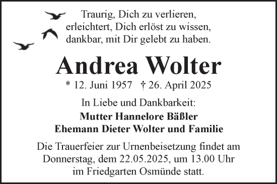 Traueranzeige von Andrea Wolter von Mitteldeutsche Zeitung Halle/Saalkreis