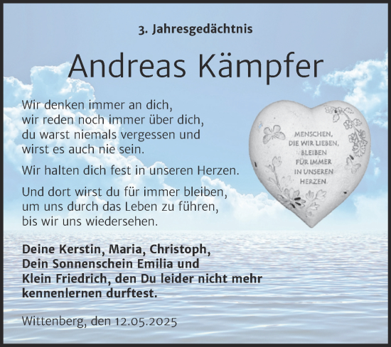 Traueranzeige von Andreas Kämpfer von Trauerkombi Wittenberg