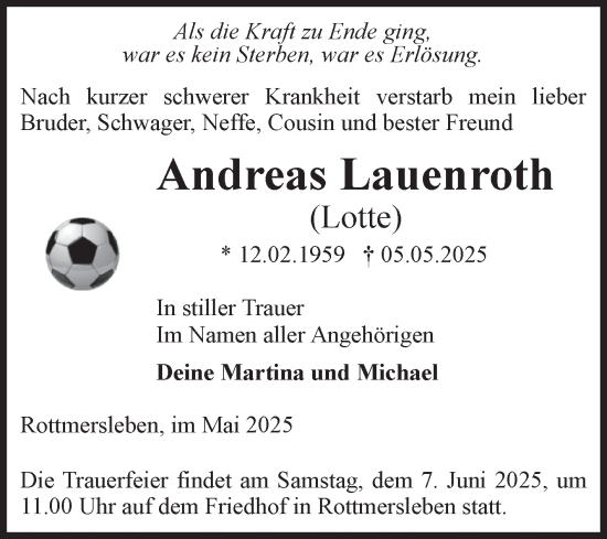 Traueranzeige von Andreas Lauenroth von Volksstimme Haldensleben/Wolmirstedt