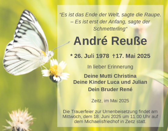 Traueranzeige von André Reuße von Trauerkombi Zeitz