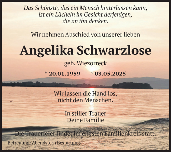 Traueranzeige von Angelika Schwarzlose von Volksstimme Altmark Ost