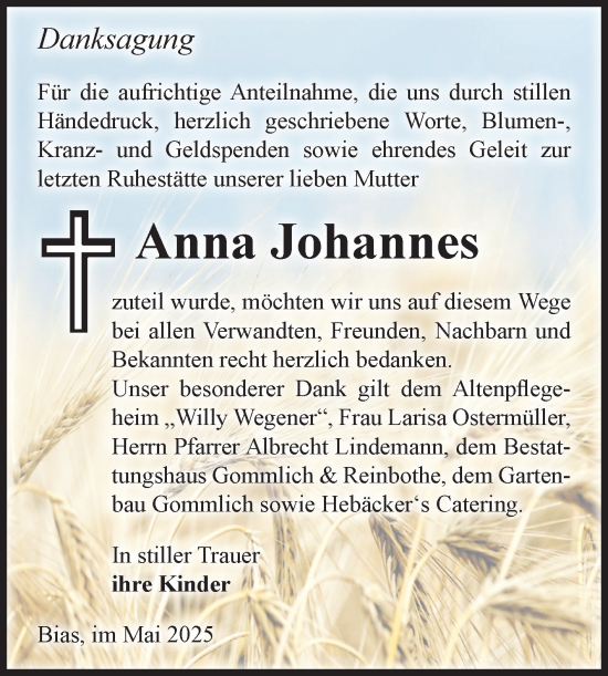 Traueranzeige von Anna Johannes von Volksstimme Zerbst