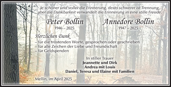 Traueranzeige von Annedore und Peter Bollin von Volksstimme Altmark West